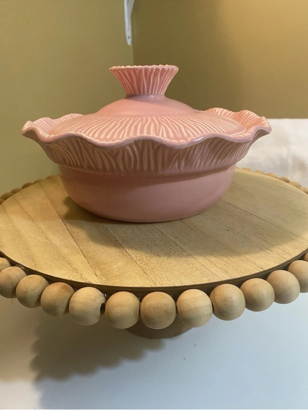 Pink Scalloped Ceramic Lidded Dish